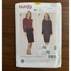 NEW Burda Style Pattern 6705 Ms Cropped Zip Front Jacket Pencil Skirt 8-20